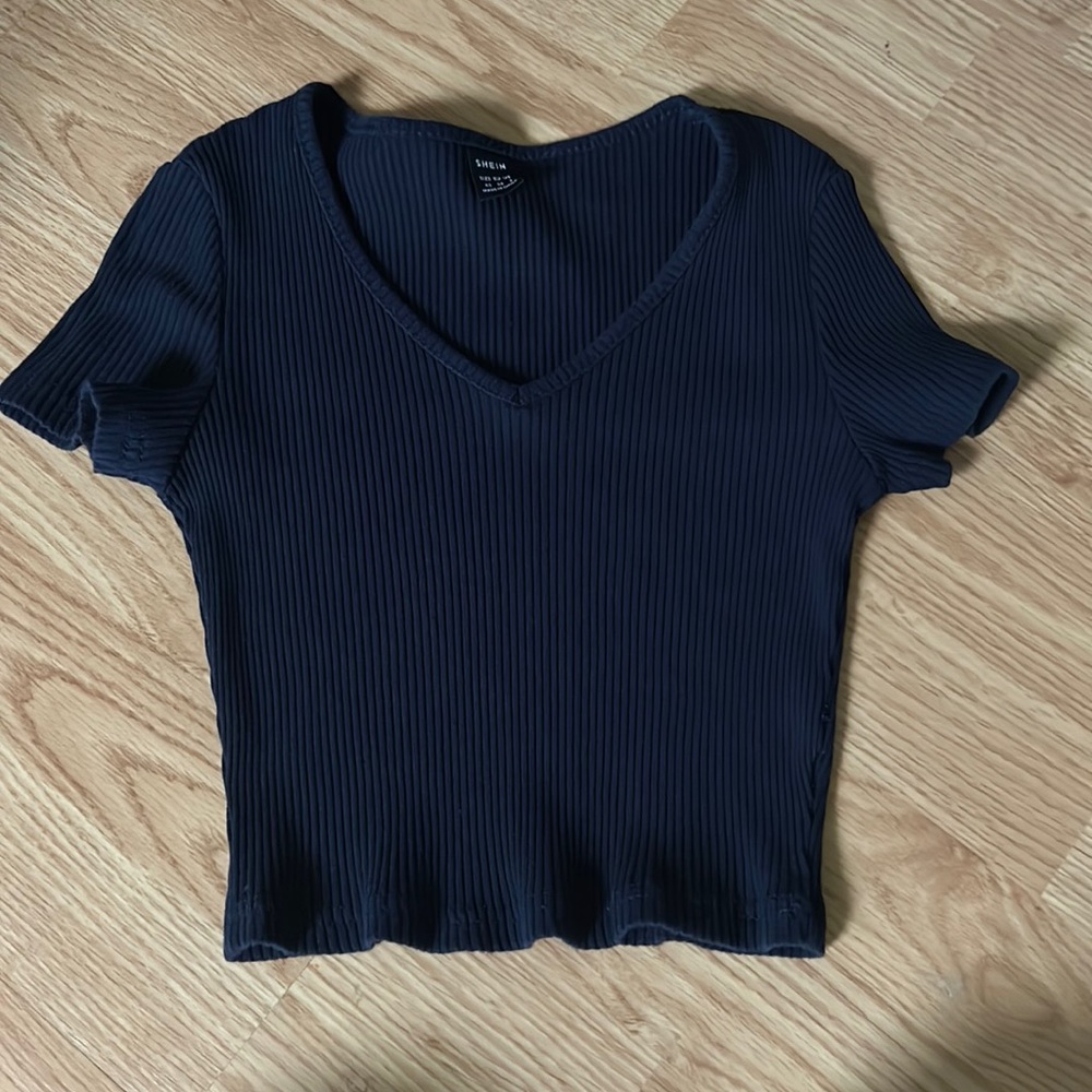 shein xs ribbed navy top